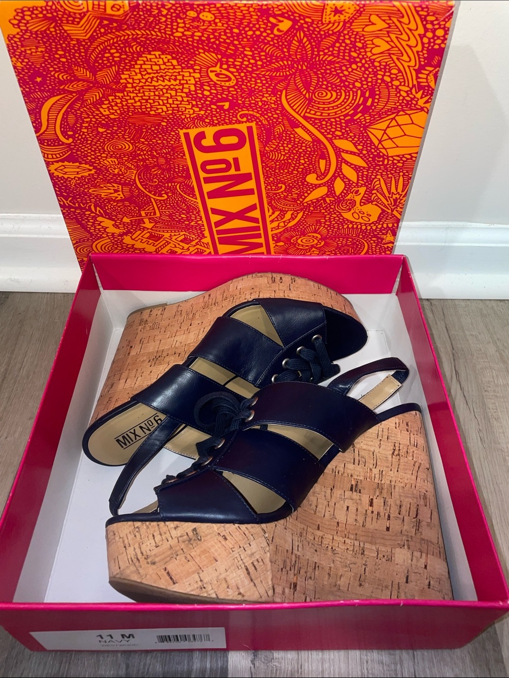 Mix No. 6 Black Leather Cork Wedges
